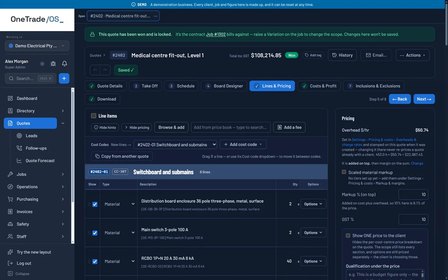 OneTrade OS — Quote #2402 — Lines & pricing